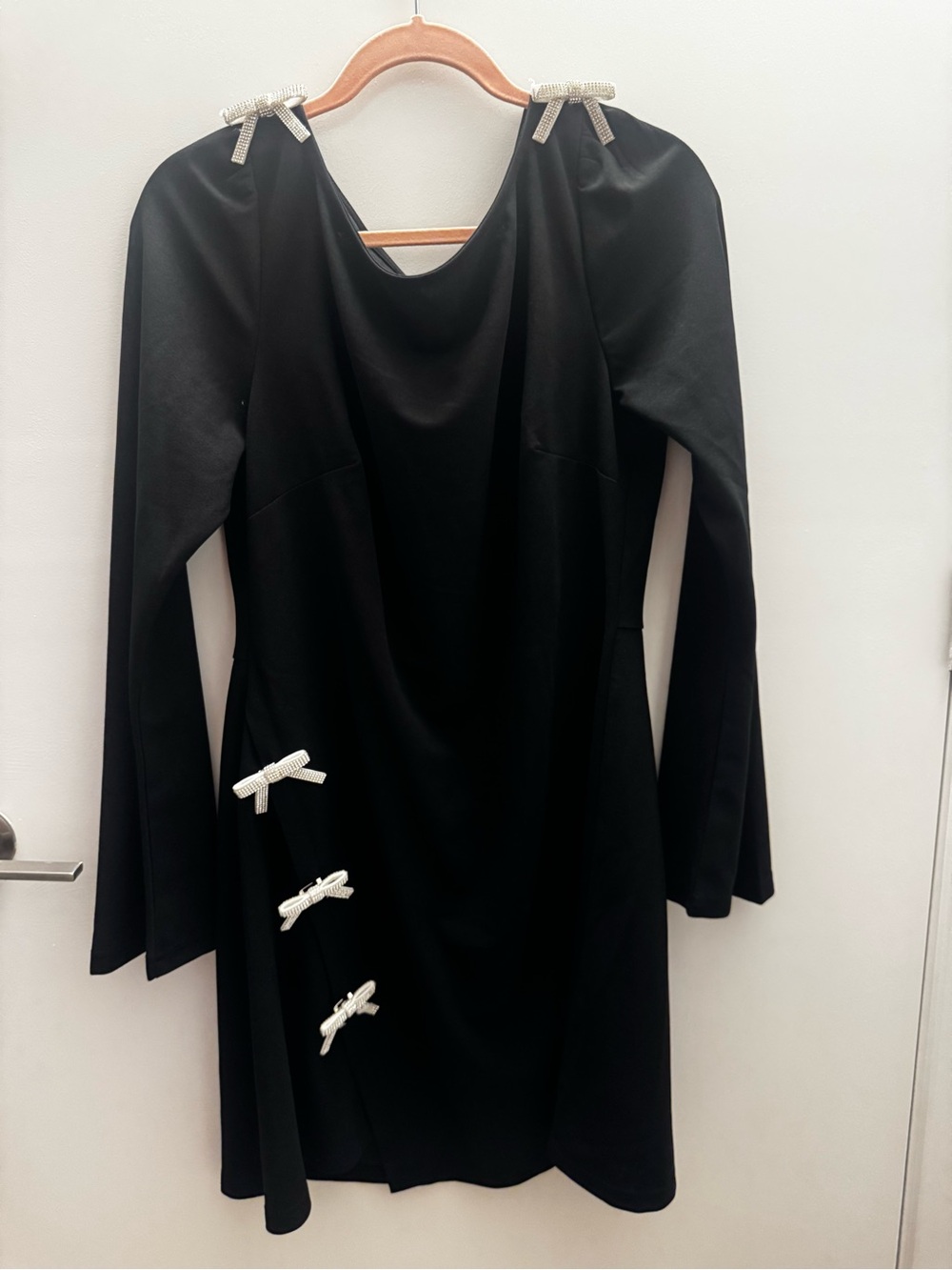 Cider Black Long-Sleeve Dress with White Bow Details